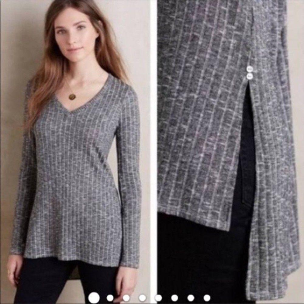 Anthropologie Deletta Rib Knit Side Split Button Tunic Button Detail New M